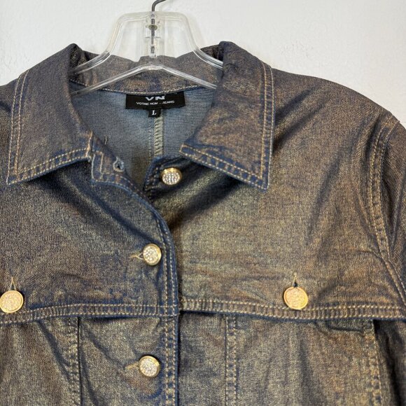 Vintage Denim Jacket Gold Embellished Rhinestone Accents Western Y2K Medium - Picture 3 of 13